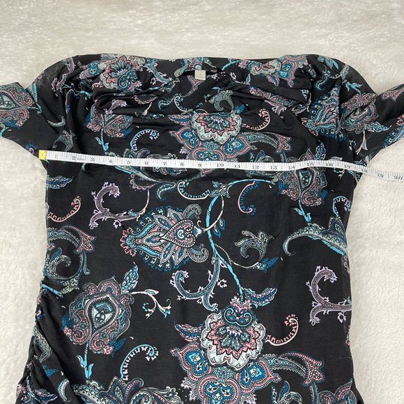 Dana Buchman Drape Front Paisley Print Top Womens S Black 3/4 Cowl Neck Ruched‎ - Picture 8 of 13